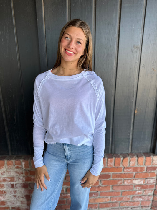 White Raglan Sleeve Thumbhole Top