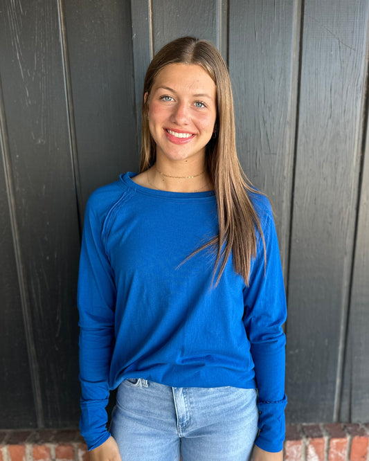 Blue Raglan Sleeve Long Sleeve top