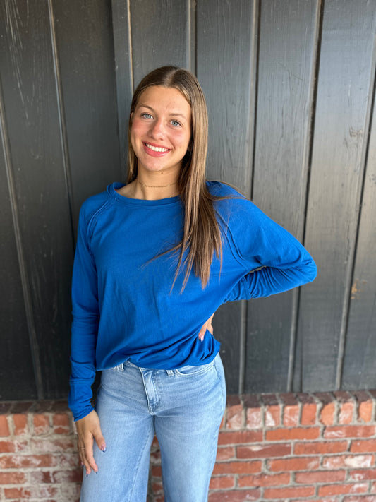 Blue Raglan Sleeve Long Sleeve top