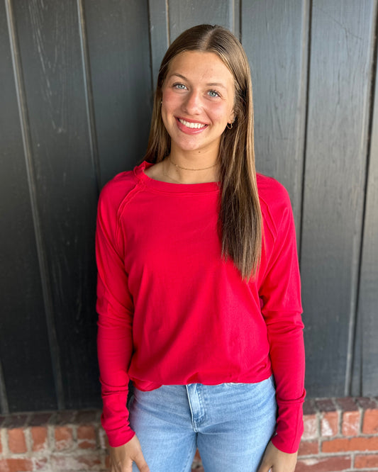 Red Raglan Sleeve Longsleeve Top