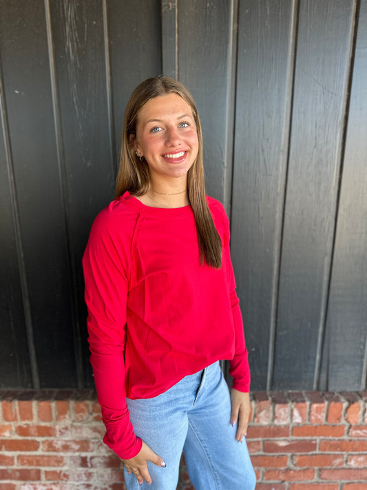 Red Raglan Sleeve Longsleeve Top