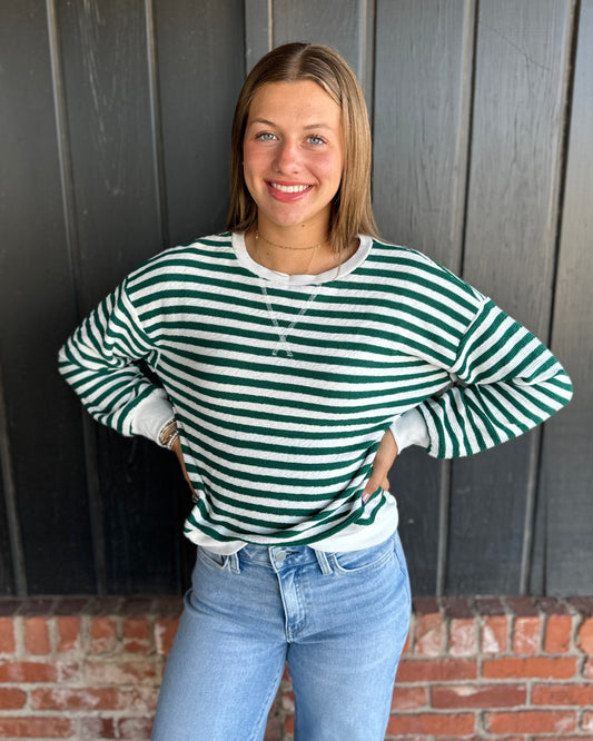 Green & White Stripe Pullover