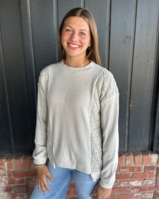 Ecru Mixed Fabric Crew Neck