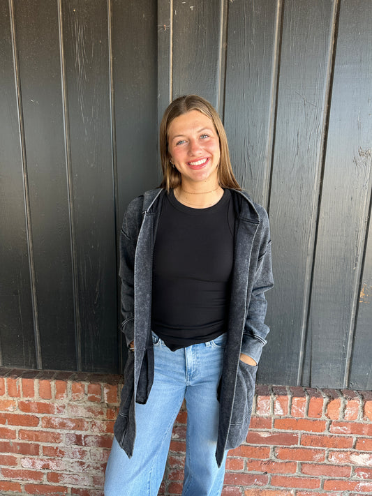 Charcoal Garment Washed Hoodie Cardigan
