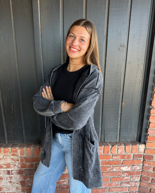 Charcoal Garment Washed Hoodie Cardigan