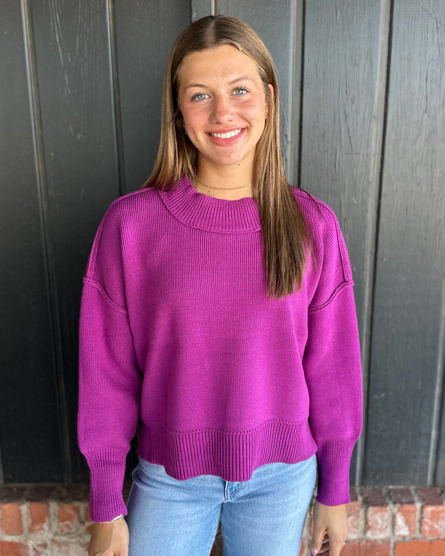 Plum Wide Neck Drop Shoulder Sweater