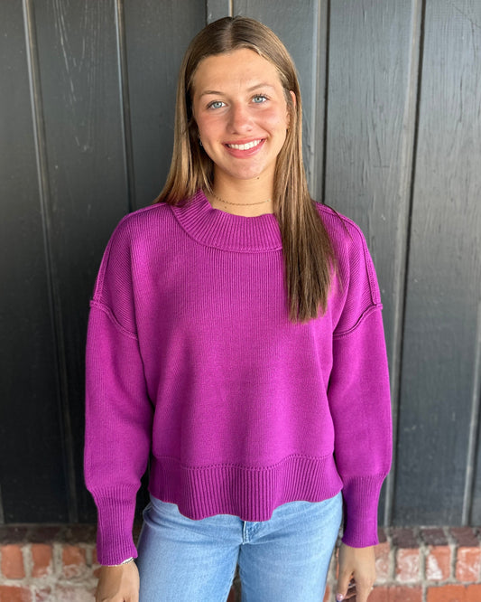 Plum Wide Neck Drop Shoulder Sweater