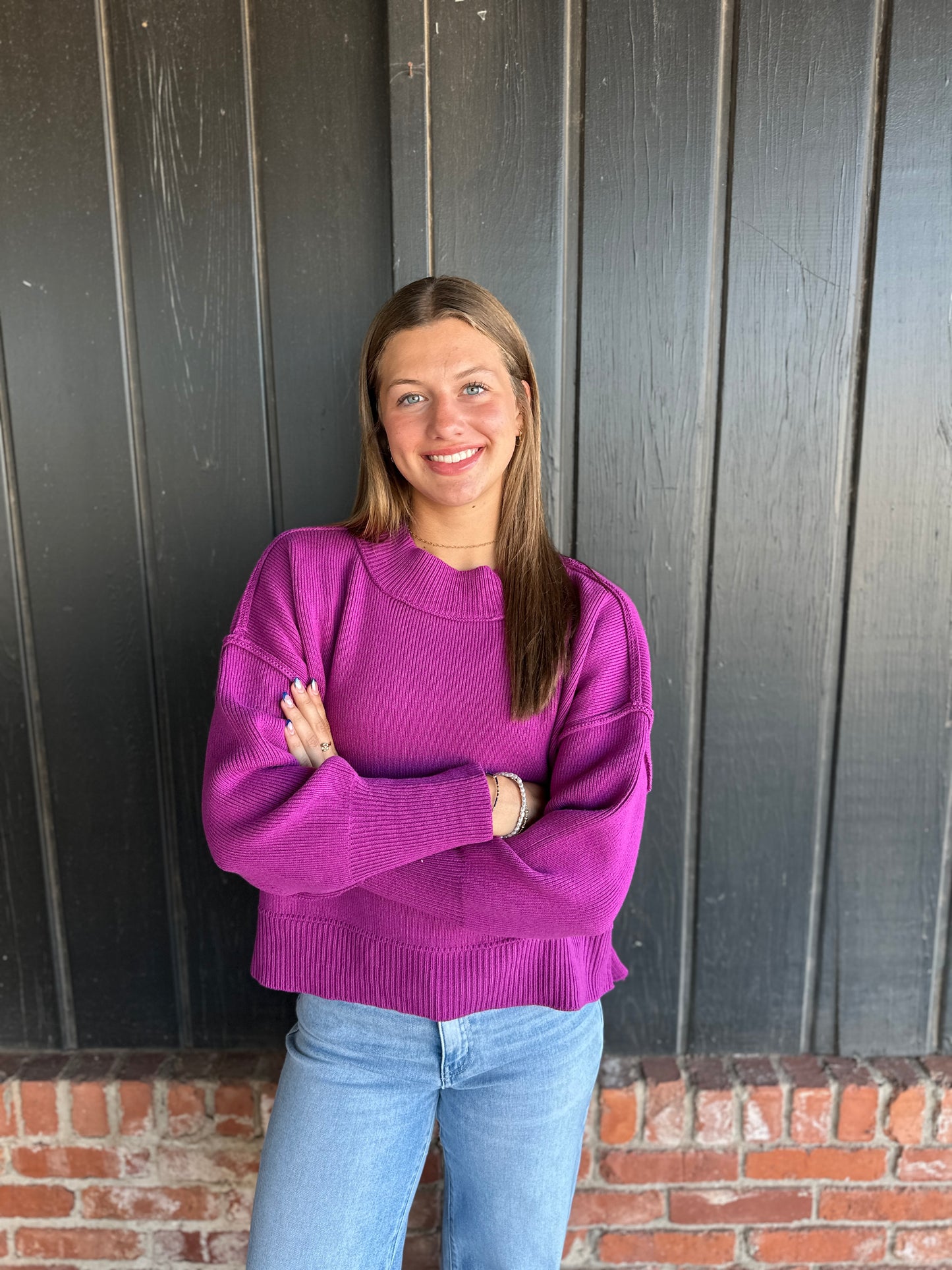 Plum Wide Neck Drop Shoulder Sweater