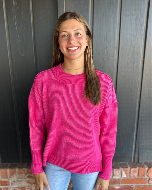Bright Pink Exposed Seam Sweater