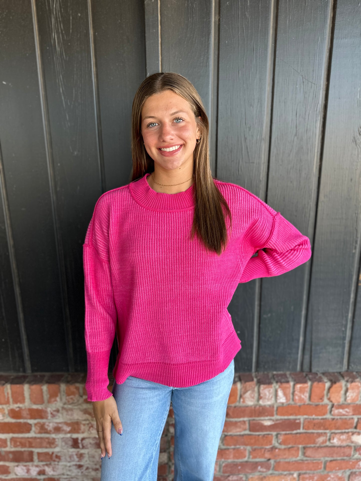 Bright Pink Exposed Seam Sweater