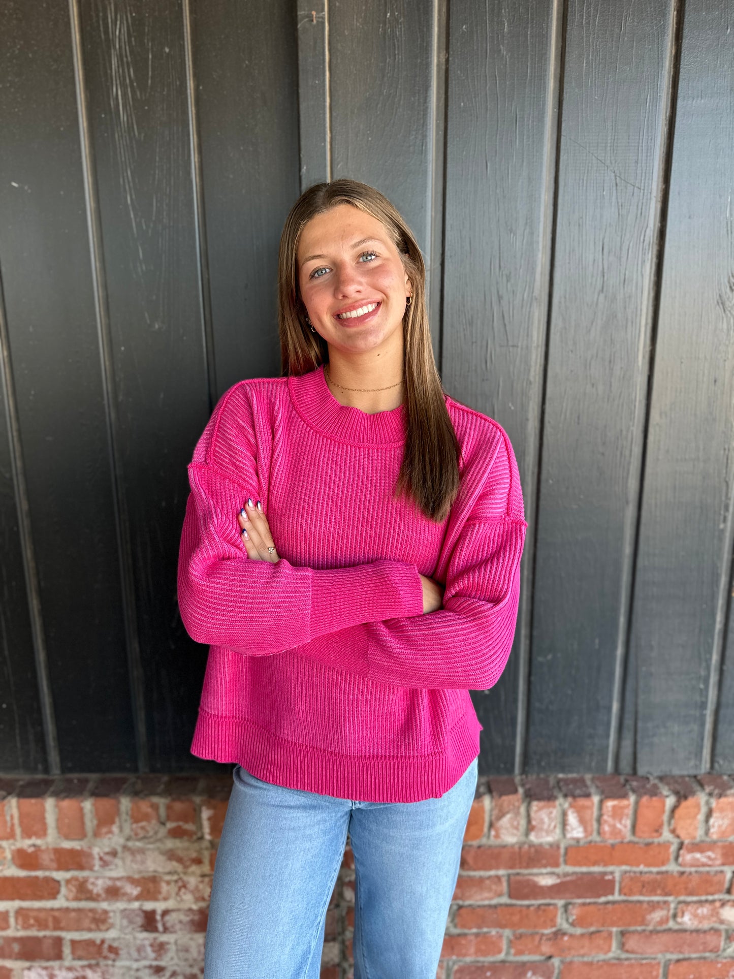 Bright Pink Exposed Seam Sweater