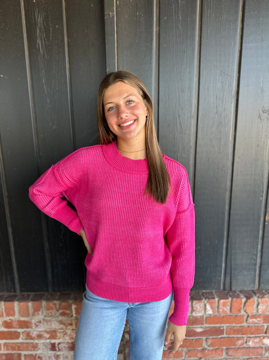 Bright Pink Exposed Seam Sweater