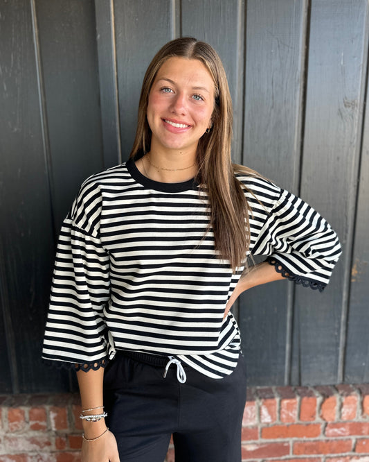 Black Stripe 3/4 Sleeve Top