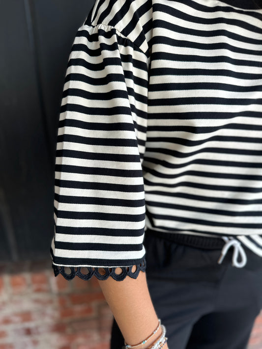 Black Stripe 3/4 Sleeve Top