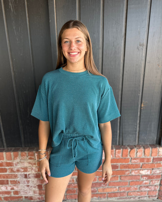 Teal Ribbed Short Set