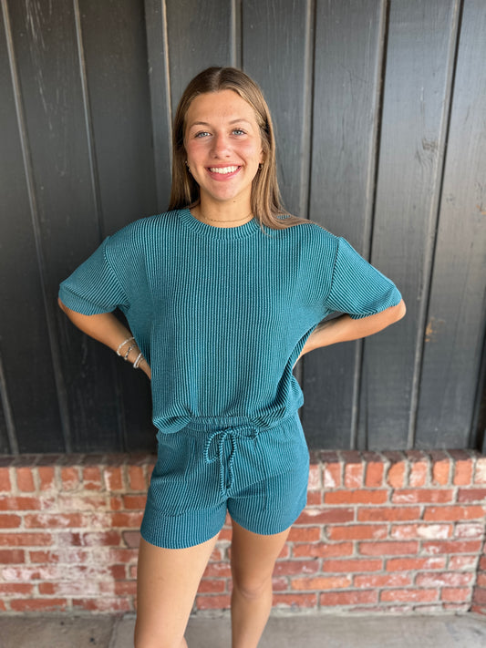 Teal Ribbed Short Set