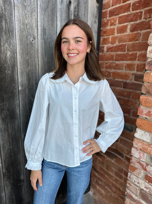 White Ruffle cuffed long sleeve top