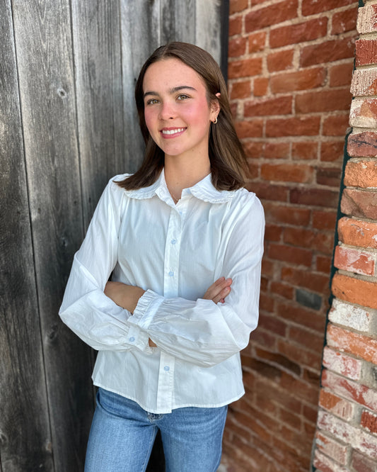 White Ruffle cuffed long sleeve top
