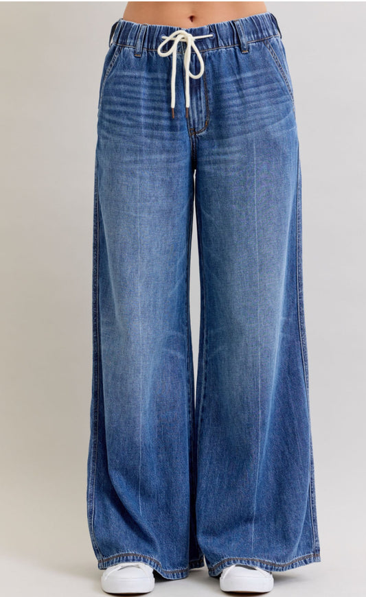 Judy Blue High Waist Palazzo Featherweight Elastic Jeans