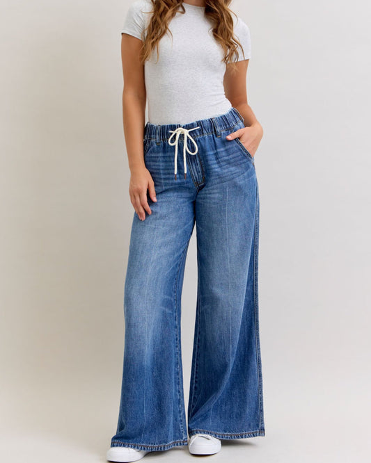 Judy Blue High Waist Palazzo Featherweight Elastic Jeans