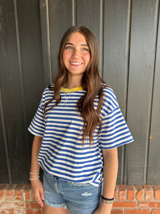 Blue and Gold Oversized striped T Shirt