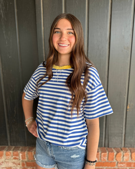 Blue and Gold Oversized striped T Shirt