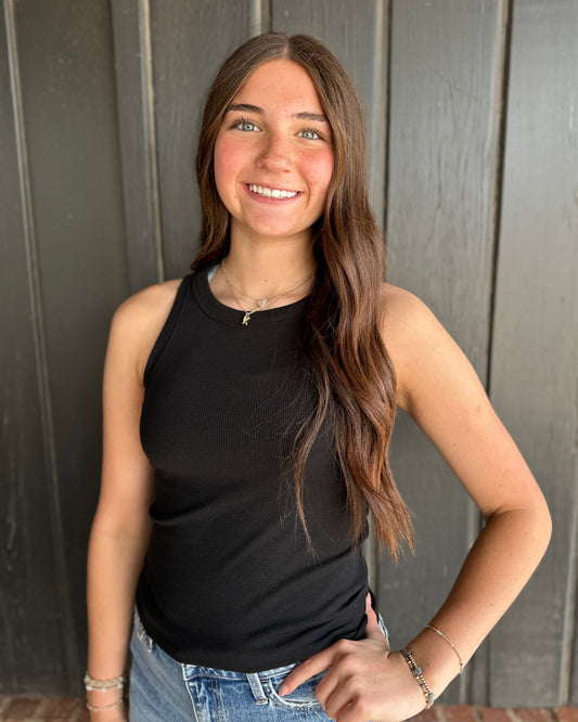 Crew Neck Ribbed Knit Tank Top