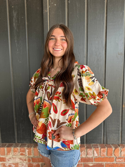 Brown Multi Collared Blouse With Tie Strings