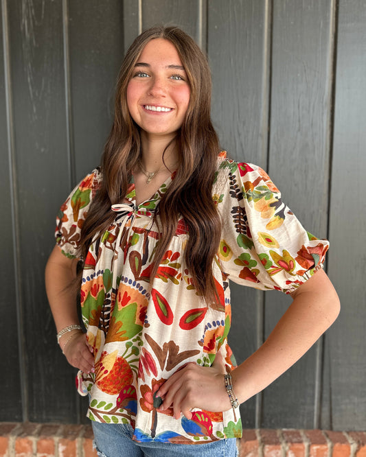 Brown Multi Collared Blouse With Tie Strings