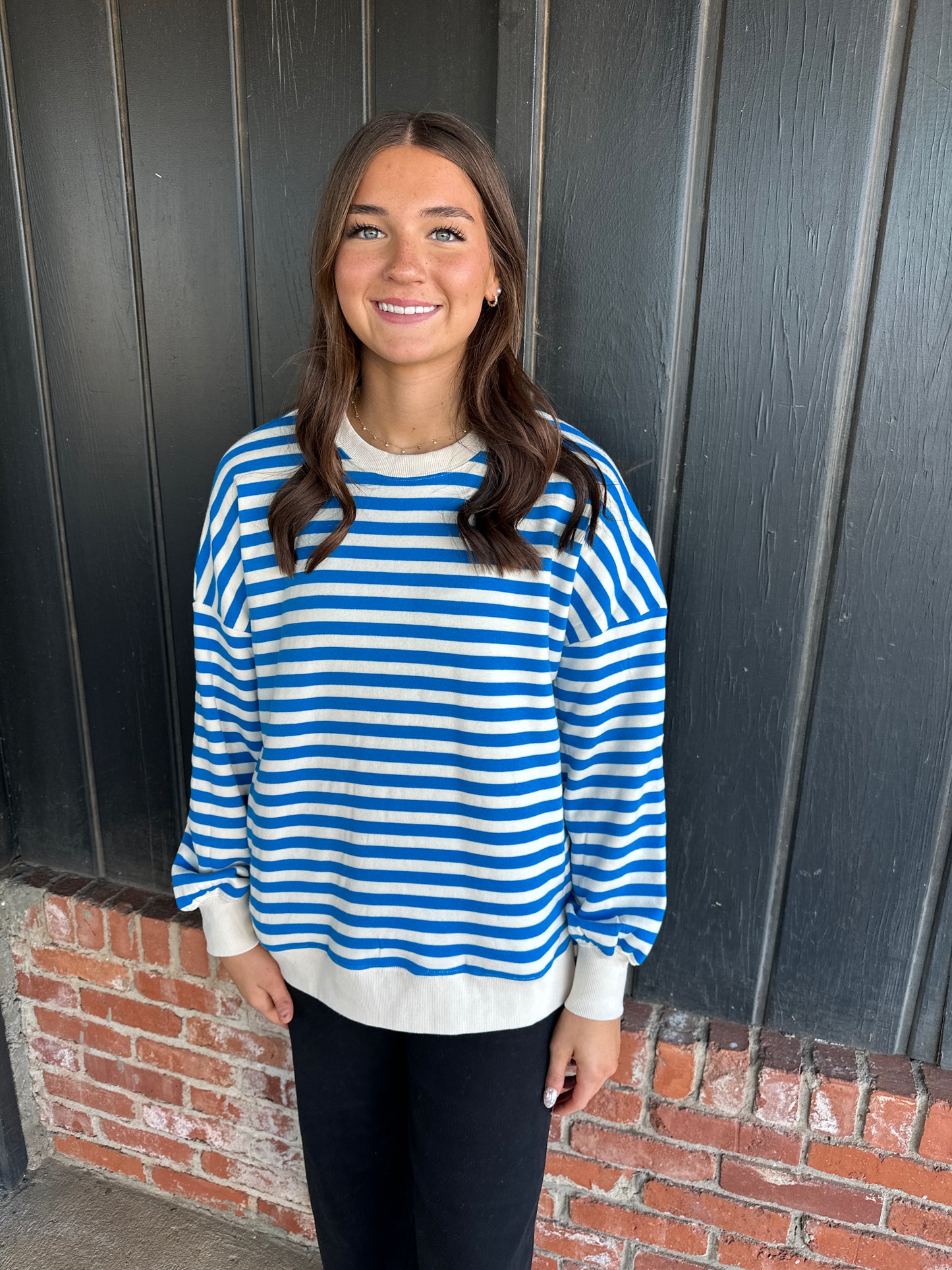 Blue Stripe Hi Low Sweatshirt