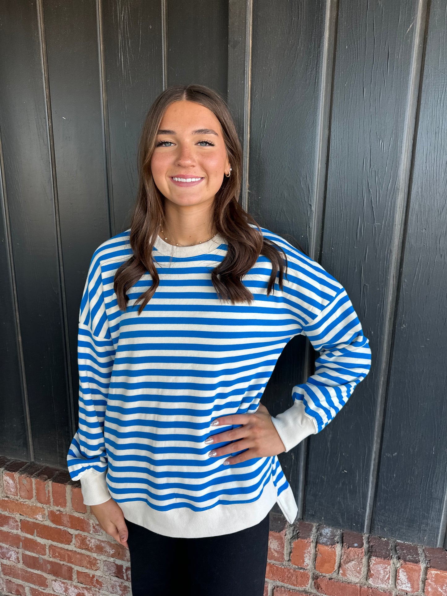 Blue Stripe Hi Low Sweatshirt