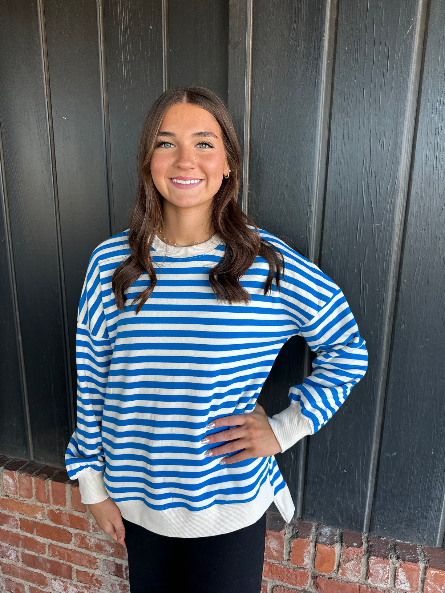 Blue Stripe Hi Low Sweatshirt