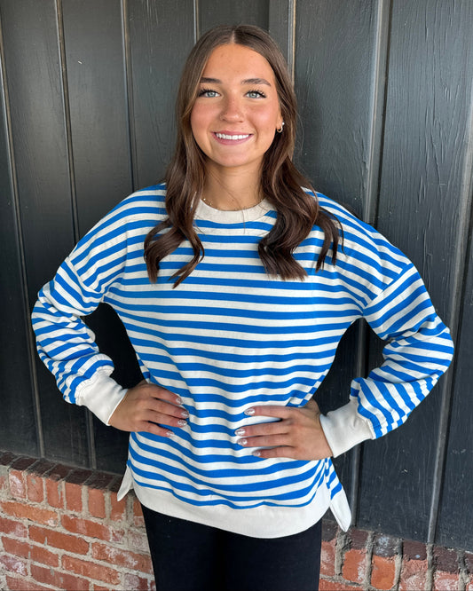 Blue Stripe Hi Low Sweatshirt