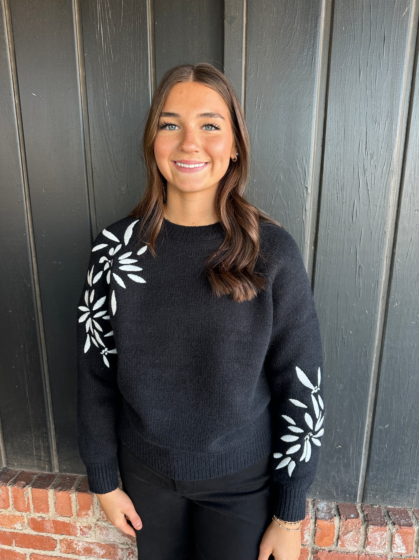 Black Floral Embroidered Sweater