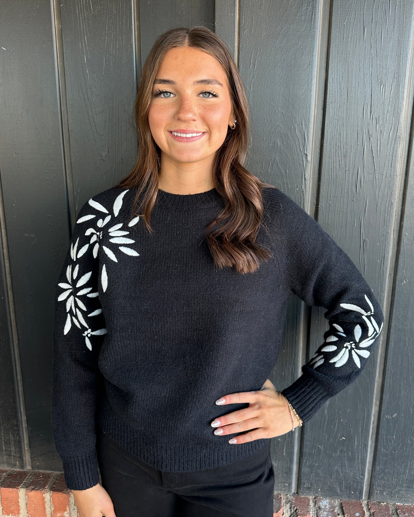 Black Floral Embroidered Sweater