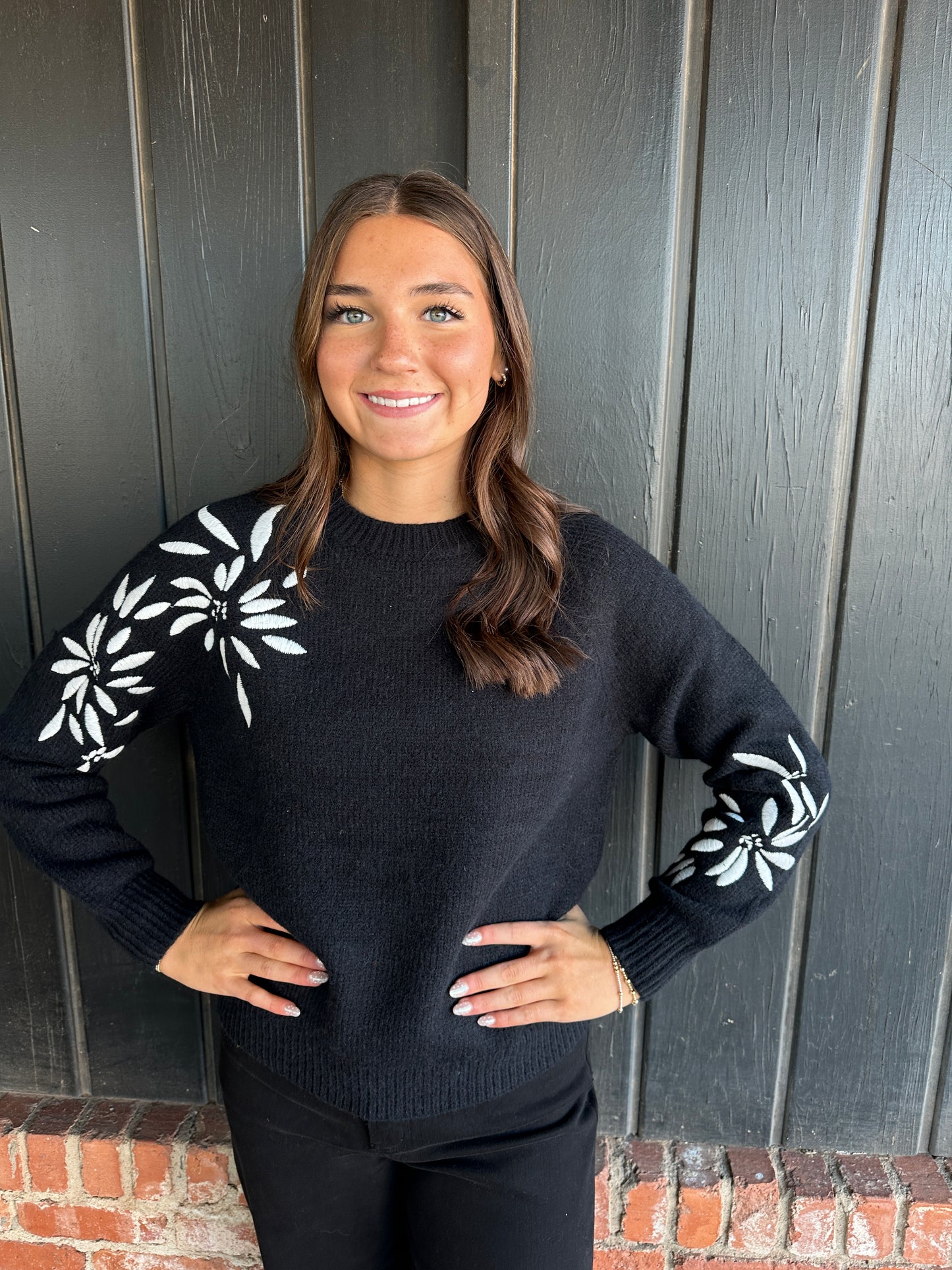 Black Floral Embroidered Sweater