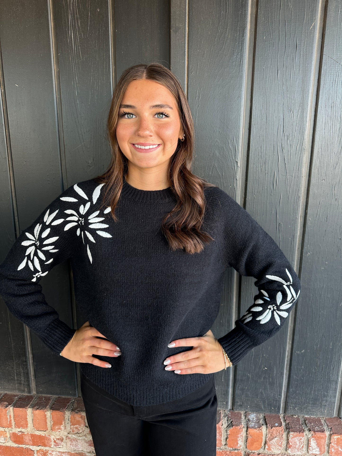 Black Floral Embroidered Sweater