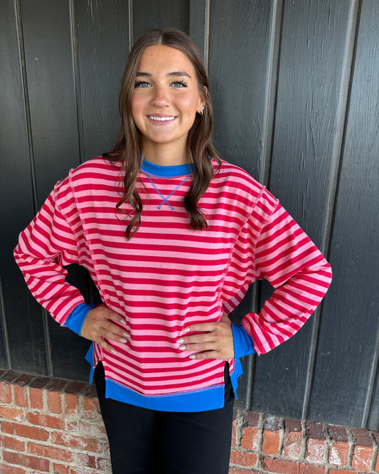 Red/Pink striped long sleeve top
