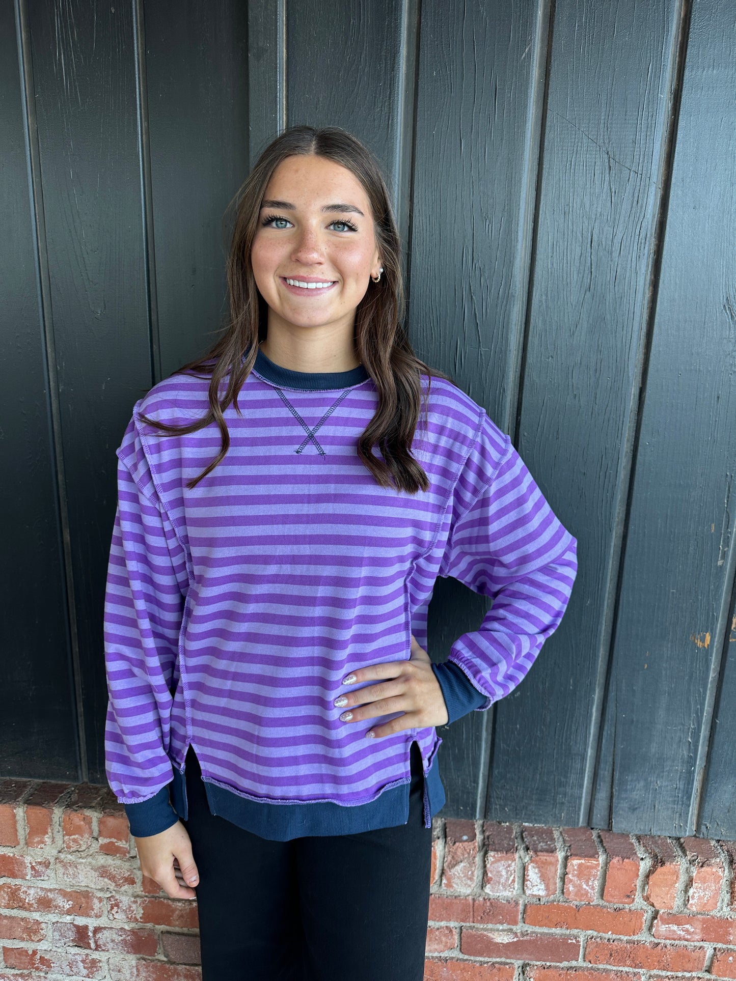 Violet/Lavendar striped long sleeve top