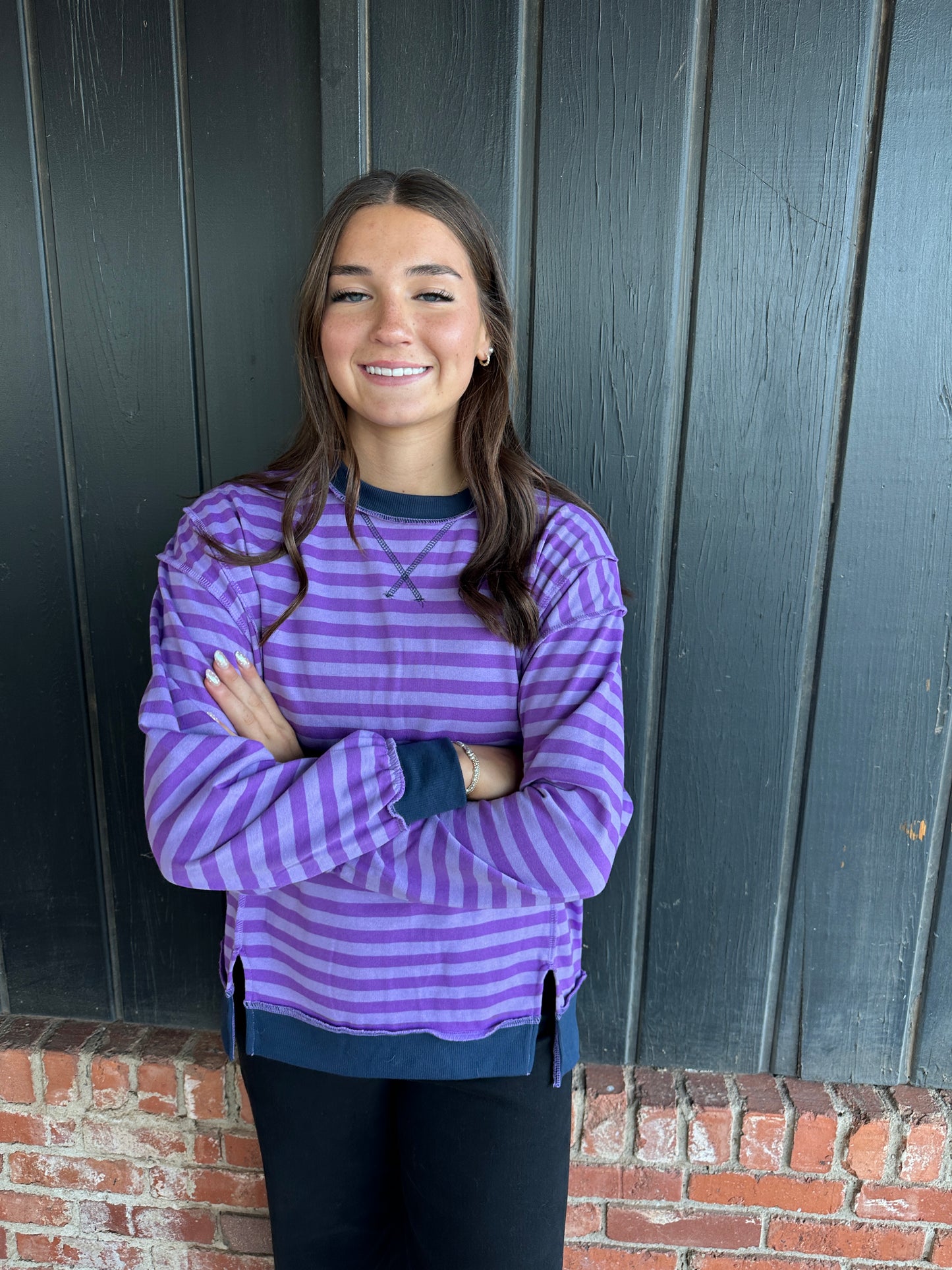 Violet/Lavendar striped long sleeve top