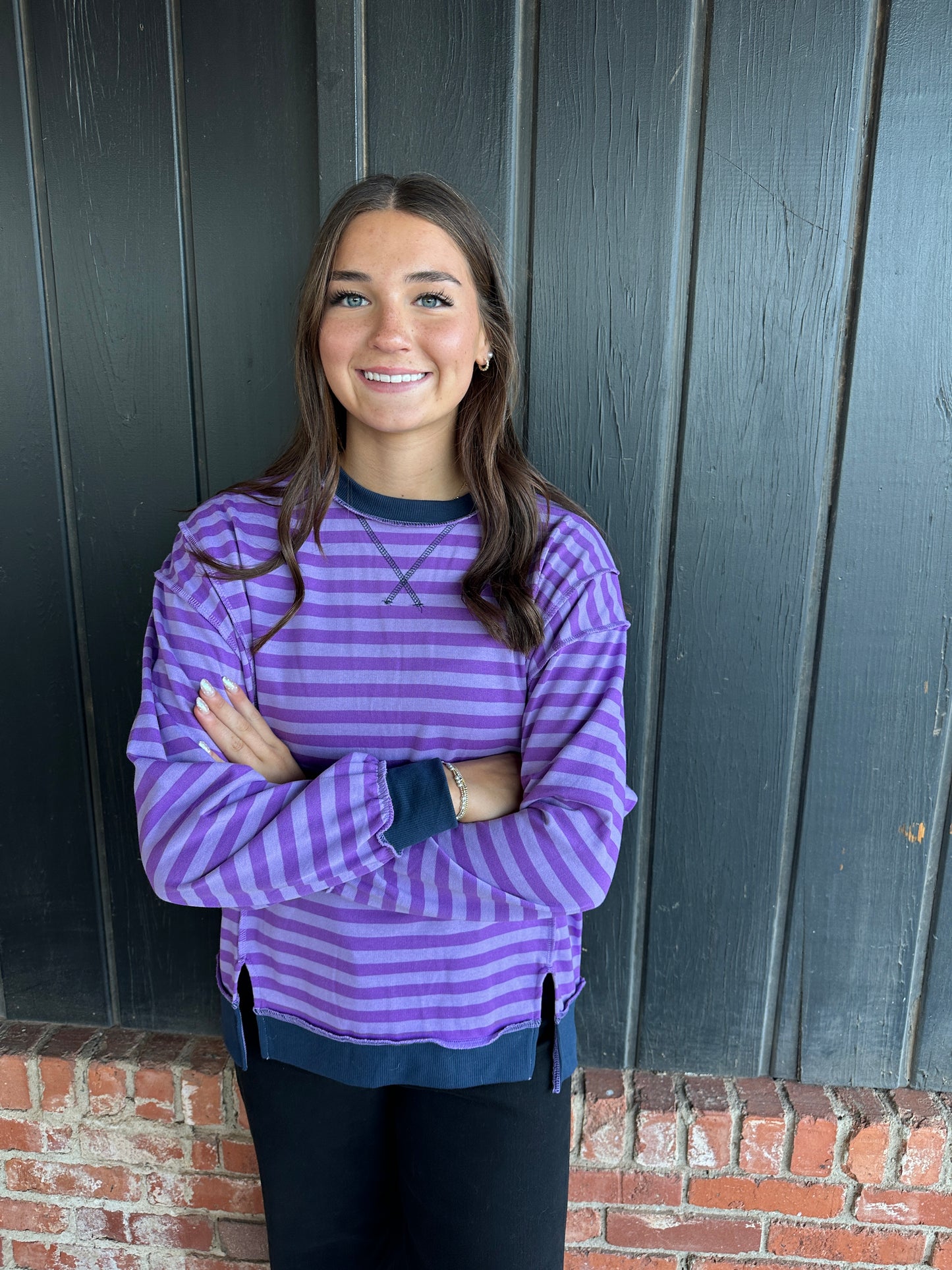 Violet/Lavendar striped long sleeve top