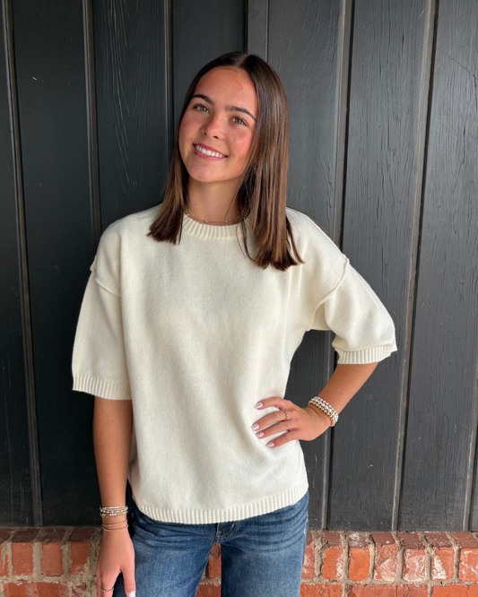 Ivory Elbow Sleeve Solid Sweater