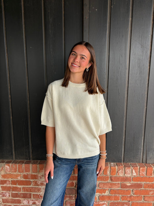 Ivory Elbow Sleeve Solid Sweater