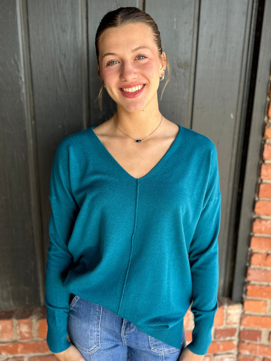 Teal front seam sweater