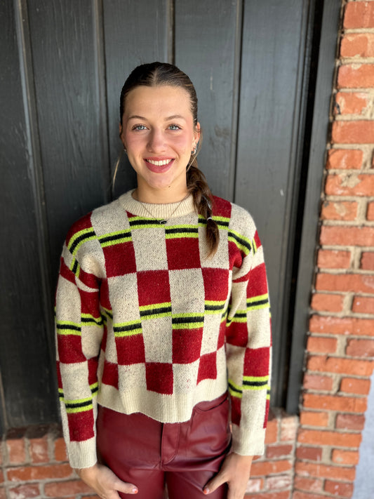 The Laurie Long Sleeve Checkered Sweater