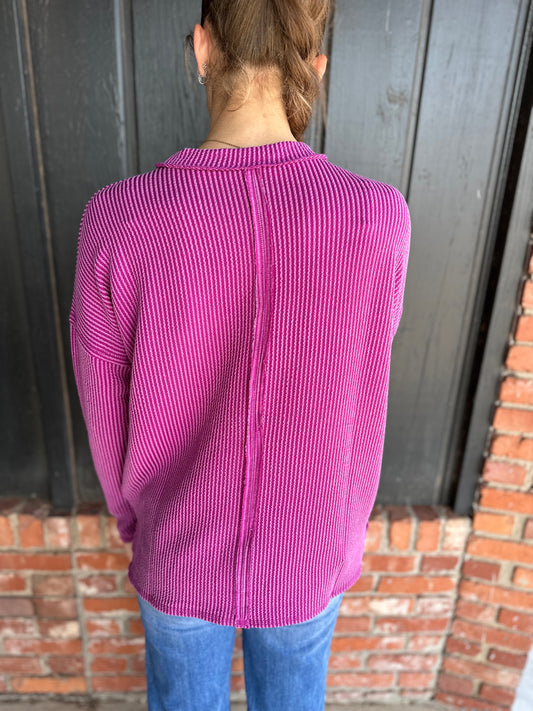 Plum Corded Long Sleeve top