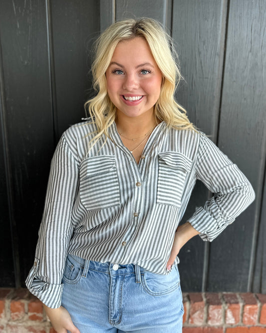 Stripe Collared Button Down Lightweight Shirt