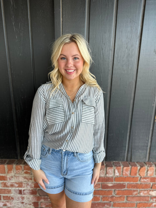 Stripe Collared Button Down Lightweight Shirt