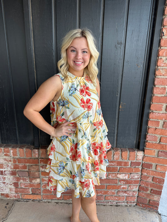 Floral Print Ruffled Tiered Dress