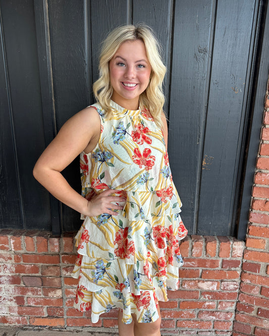 Floral Print Ruffled Tiered Dress